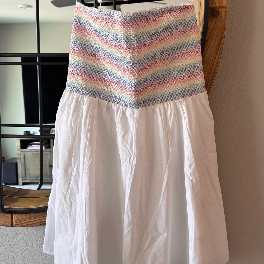 Abercrombie & Fitch White Midi A-Line Smocked Skirt